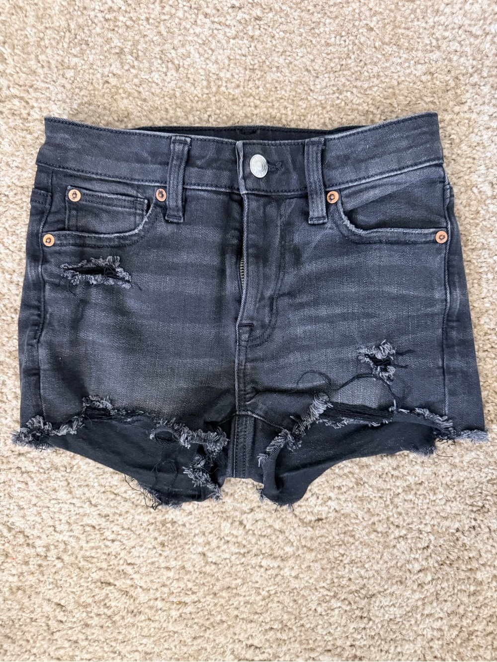 American Eagle Black Distressed High-Rise Denim Shorts